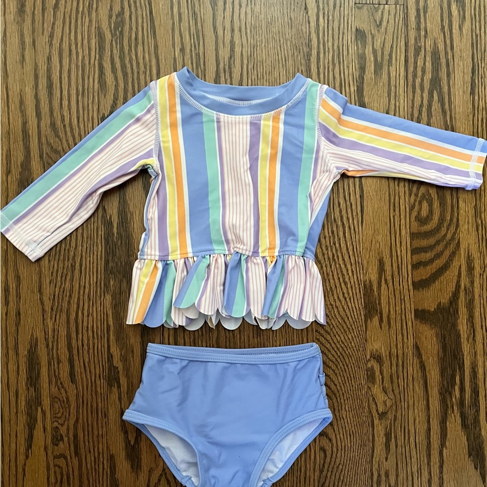 Ruffle Butts Multicolor Striped Kids Swim Rashguard